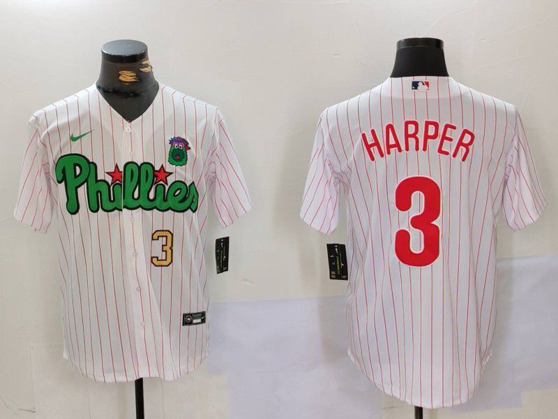 Men Philadelphia Phillies #3 Harper White stripe Second generation Joint Name 2024 Nike MLB Jersey style 2